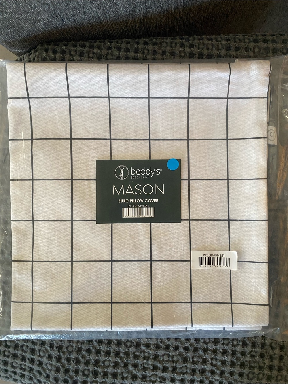 Beddy's Mason Euro Pillow Cover in White with Black Grid